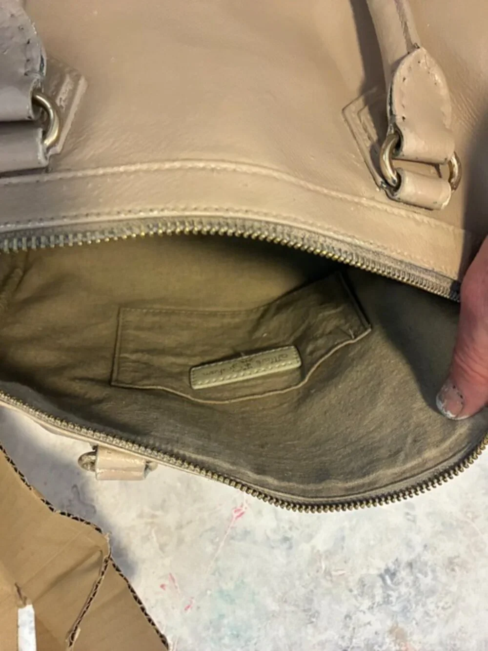 Mark & Graham Taupe Leather Satchel / Doctor Bag